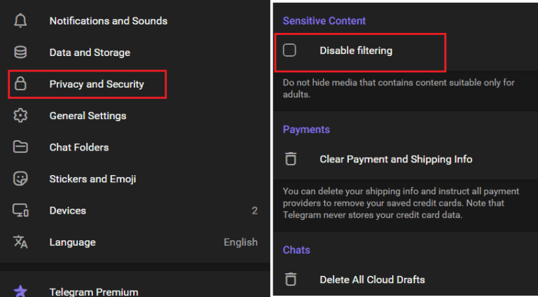Telegram 停用過濾設定