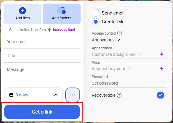 WeTransfer 上傳檔案