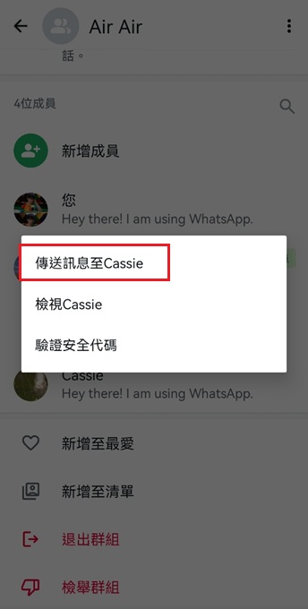 傳WhatsApp訊息給群組成員